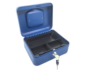 Geldkassette aus robustem Stahl mit herausnehmbaren Münzfächern 200 mm blau