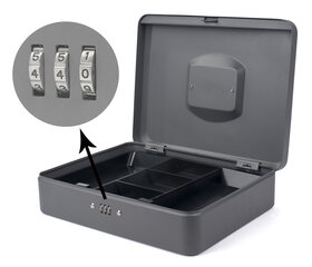 Geldkassette mit Zahlenschloss 300 mm herausnehmbare Münzfächer dunkelgrau