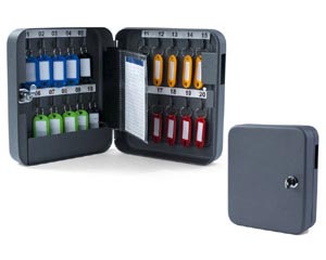 VEPATIM 2 Schlüsselkasten für 20 Schlüssel inkl. Anhänger und seitl. Einwurfschlitz grau