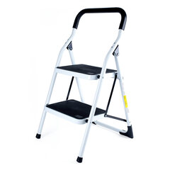VEPATIM 10 Trittleiter mit 2 Stufen aus Stahl bis 150kg belastbar weiß/schwarz
