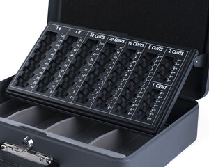 Preview: Premium Geldkassette XL aus robustem Stahl inkl. Euro Münzbrett 2 Tragegriffe