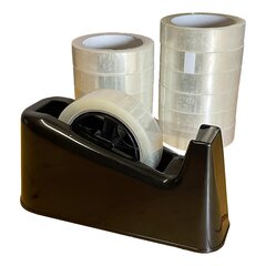 5x Tischabroller Set Klebebandabroller mit 12 Rollen Klebeband 25mm x 66m transparent