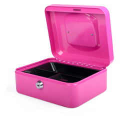 Preview: VEPATIM 6 Geldkassette aus robustem Stahl mit herausnehmbaren Münzfächern 200 mm rosa