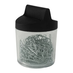 100x Büroklammernspender schwarz mit Magnet rund gefüllt mit 125 Büroklammern 26mm