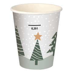 VEPATIM 50 Heißgetränkebecher Pappbecher "Tannenwald & Weihnachtsstern" 200ml mit Eichstrich 