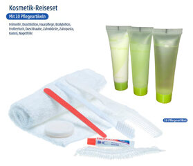 Preview: 1x Kosmetikset Flugset Reiseset transparenter Beutel mit Schiebeverschluss 10-tlg.