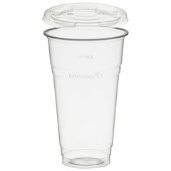 50x BIO Trinkbecher 500ml + Deckel flach ohne Loch aus Biokunststoff (PLA)