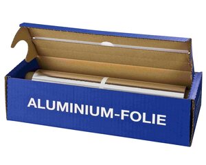 VEPATIM 1 Rolle Alufolie in praktischer Spenderbox mit Abreiss-Schiene 44 cm x 150 m 11 my