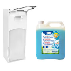 1x Dosierspender Langarmhebel 1000ml + 5 Liter Flüssigseife antibakterielle Wirkung