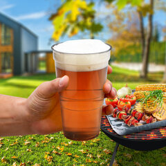 Preview: Mehrwegbecher Pfandbecher rauch-grau transparent PP Eichstrich 0,5 l Ø 9,5 cm 