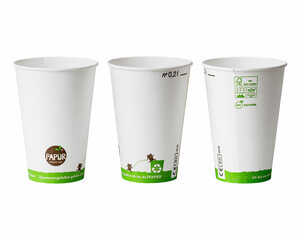 Preview: Bio Pappbecher PAPUR 180ml Automatenbecher 200 300 ml heiss kalt Eichstrich