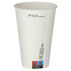 Kaltgetränkebecher Pappbecher weiß mit CE Eichstrich 300 ml 