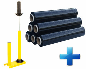 VEPATIM Sparset 6 Rollen Handstretchfolie Handwickelfolie schwarz mit Abroller B'STAR