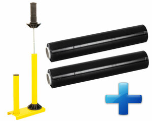 1x Sparset 2 Rollen Handstretchfolie Handwickelfolie schwarz mit Abroller B'STAR