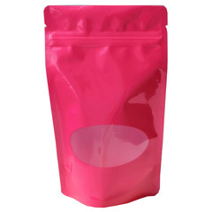 Standbodenbeutel PET pink glänzend mit Fenster 110x185x65mm 250ml 
