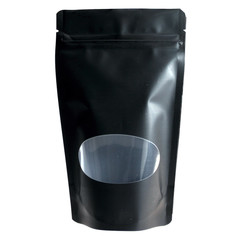 Standbodenbeutel PET schwarz matt mit Fenster 110 x 185 x 65mm 250ml 