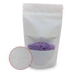 Preview: Standbodenbeutel Kraftpapier weiß mit Fenster 85x145x50mm 100ml 