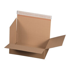 Preview: Schnellaufrichtekarton 300x210x85mm Selbstklebeverschluss Aufreißfaden Automatikboden braun