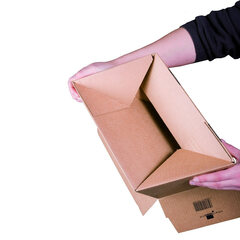 Preview: Schnellaufrichtekarton 540x380x320mm Selbstklebeverschluss Aufreißfaden Automatikboden braun