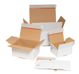 Schnellaufrichtekarton 213x153x109mm Selbstklebeverschluss Aufreißfaden Automatikboden weiß A5