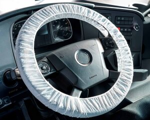 VEPATIM 250 Lenkradschoner Einweg-Lenkradschutz Ø 55 cm für LKW mit Gummizug weiß