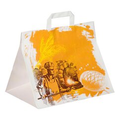 VEPATIM 2000 Papiertragetaschen aus Kraftpapier Motiv Steinofen mit Flachhenkeln 320+220x270mm 80g weiß