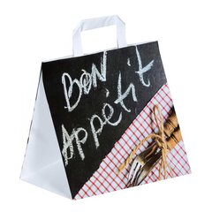 VEPATIM 1000 Papiertragetaschen aus Kraftpapier Motiv Bon Appetit mit Flachhenkeln 260+170x250mm 80g weiß
