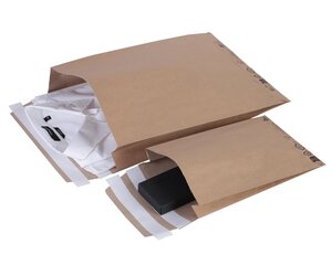 Preview: 400x Papierversandtaschen mit Doppelfixverschluss 190x50x300 + 100mm Klappe braun