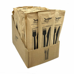 Preview: Bestecksets Holz 3-teilig 4-teilig Gabel Messer Löffel 2go Camping Picknick