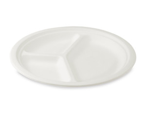 Bio Grillteller Fleischteller rund 3-geteilt aus Zuckerrohr Ø 26 cm 