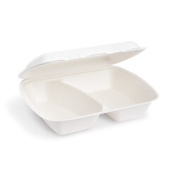 Bio Menüboxen Lunch-Boxen 2-geteilt aus Zuckerrohr Bagasse 1000ml 241x202x70mm 
