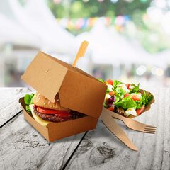 Preview: BIONATURE Hamburgerboxen kraft braun Fettbarriere 13,5x13,5x10cm 
