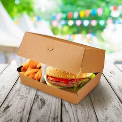 Preview: BIONATURE Hamburgerboxen PLUS kraft braun Fettbarriere 19,5x13,5x10cm 
