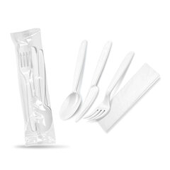 Bestecksets aus PP wiederverwendbar 4-teilig Gabel Messer Löffel Serviette hygienisch verpackt 250 Sets