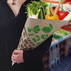 Preview: Spitztüten braun gefädelt 750- 1500 gr bedruckt Gemüse Obst Kartoffeln Markt