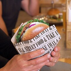 Preview: Papierbeutel FSC MIX fettdicht weiß mit Druck "Street Food & take away" 16 x 17 cm 