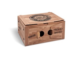Hamburgerboxen aus Mikrowellpappe 2-geteilt bedruckt braun 21 x 16 x 10 cm 