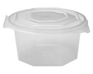 VEPATIM 10 Achteckbecher klar mit angehängtem Deckel 1000 ml (PP)