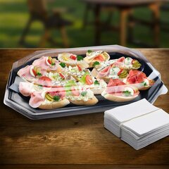 Preview: Einweg Catering Platte rPET oval schwarz  3 Größen Auswahl passende Domdeckel rPET