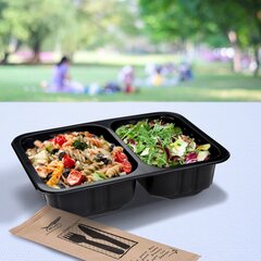 Preview: Siegelschalen Menüschalen 2- geteilt 22,7 x 17,8 x 5 cm schwarz 1300ml 