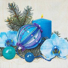 Weihnachtsservietten 3-lagig 33 x 33 cm blaue Kerze und Deko 