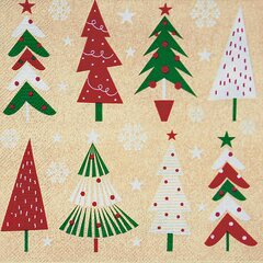 Weihnachtsservietten 3-lagig 33 x 33 cm bunte Weihnachtsbäume 