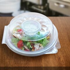 Preview: Salatschalen klar mit Dipfach im Domdeckel 4 Größen Dressingbecher Auswahl