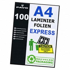 100x PAVO EXPRESS-Laminierfolien A4 216 x 303mm 2x 125 mic 