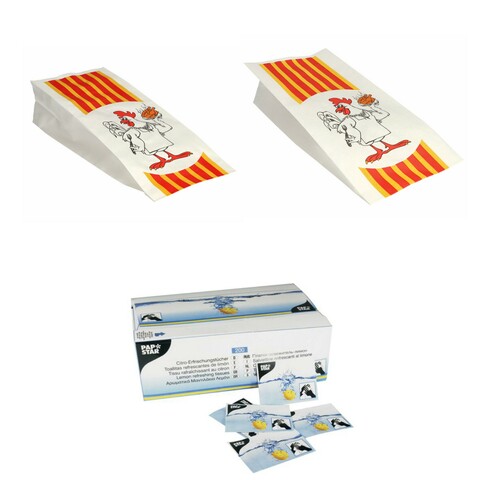 PAPSTAR Grill Hähnchenbeutel Thermobeutel 2 Größen Erfrischungstücher Auswahl