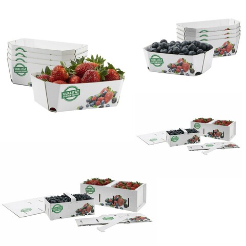 Obstschalen Obstkörbe bedruckt Pappe Beerenschalen Obst Spargel Gemüse