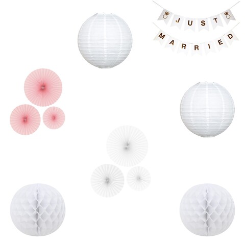 Raumdekoration Hochzeit Verlobung Lampion Rosetten Wabenball