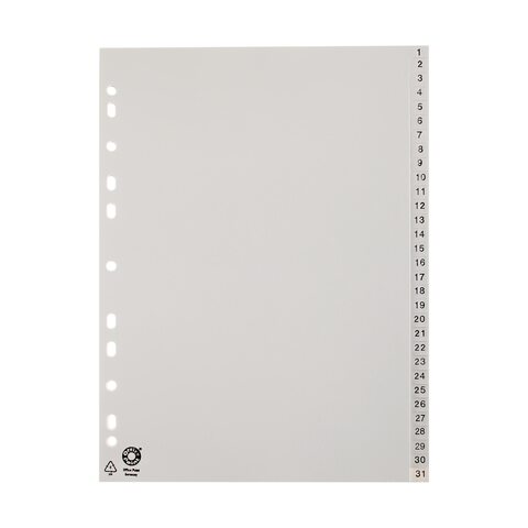 VEPATIM Ordnerregister A4 Blanko 31 Registerblätter nummeriert grau