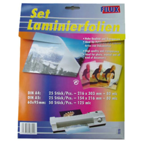 FILUX Laminierfolien Set A4 A5 und Visitenkartengrösse 