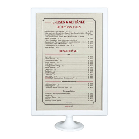 Tischaufsteller aus ABS weiss A4 